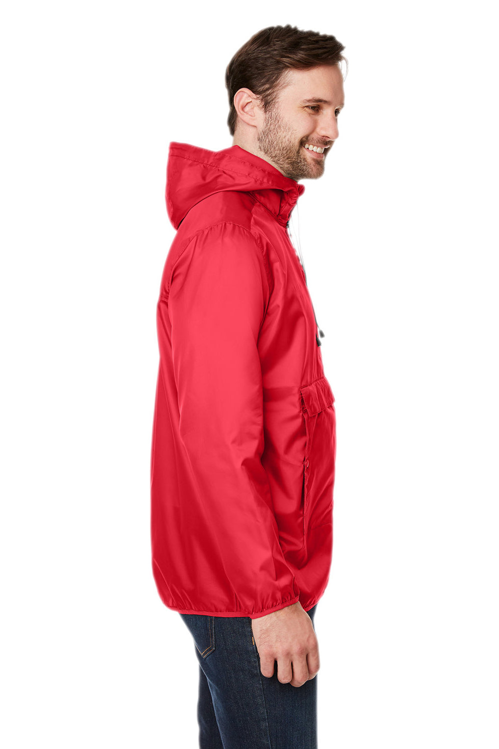 Team 365 TT77 Mens Zone Protect Water Resistant Hooded Packable Hooded 1/4 Zip Anorak Jacket Red Model Side