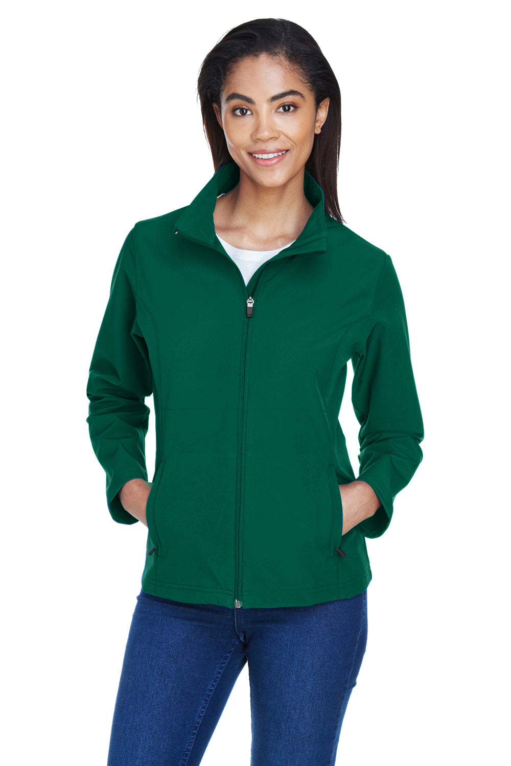 Team 365 TT80W Womens Leader Windproof & Waterproof Full Zip Jacket Forest Green Model Front