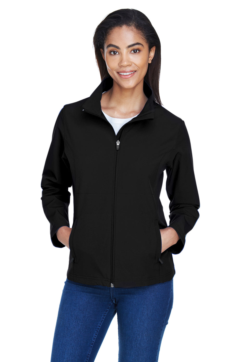 Team 365 TT80W Womens Leader Windproof & Waterproof Full Zip Jacket Black Model Front