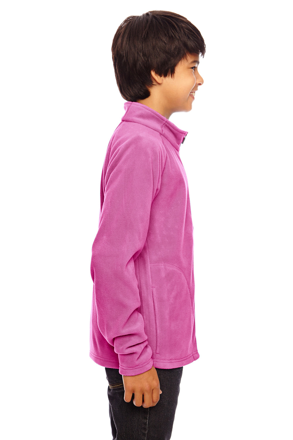 Team 365 TT90Y Youth Campus Pill Resistant Microfleece Full Zip Jacket Charity Pink Model Side
