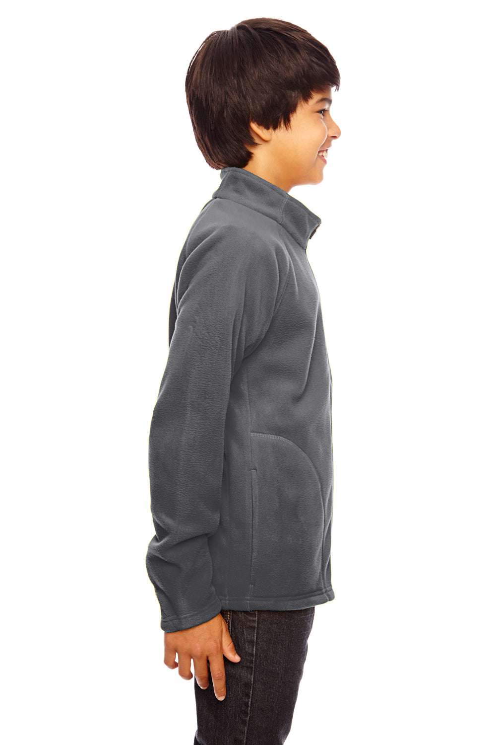 Team 365 TT90Y Youth Campus Pill Resistant Microfleece Full Zip Jacket Graphite Grey Model Side