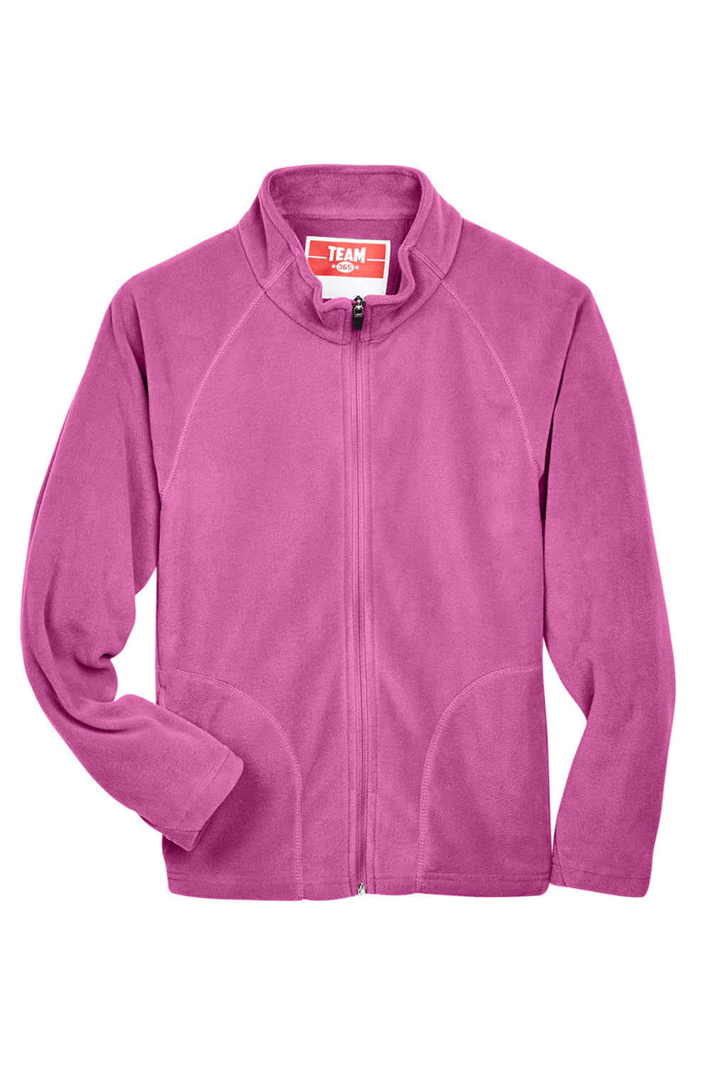 Team 365 TT90Y Youth Campus Pill Resistant Microfleece Full Zip Jacket Charity Pink Flat Front