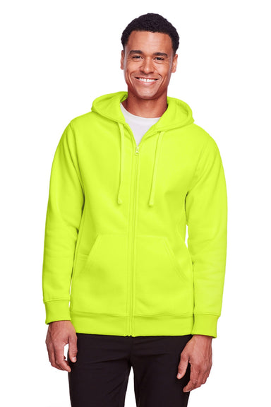 Team 365 TT95 Mens Zone HydroSport Fleece Water Resistant Full Zip Hooded Sweatshirt Hoodie w/ Pockets Safety Yellow Model Front