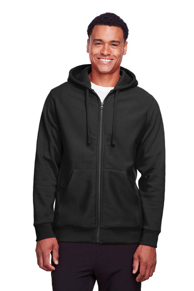 Team 365 TT95 Mens Zone HydroSport Fleece Water Resistant Full Zip Hooded Sweatshirt Hoodie w/ Pockets Black Model Front