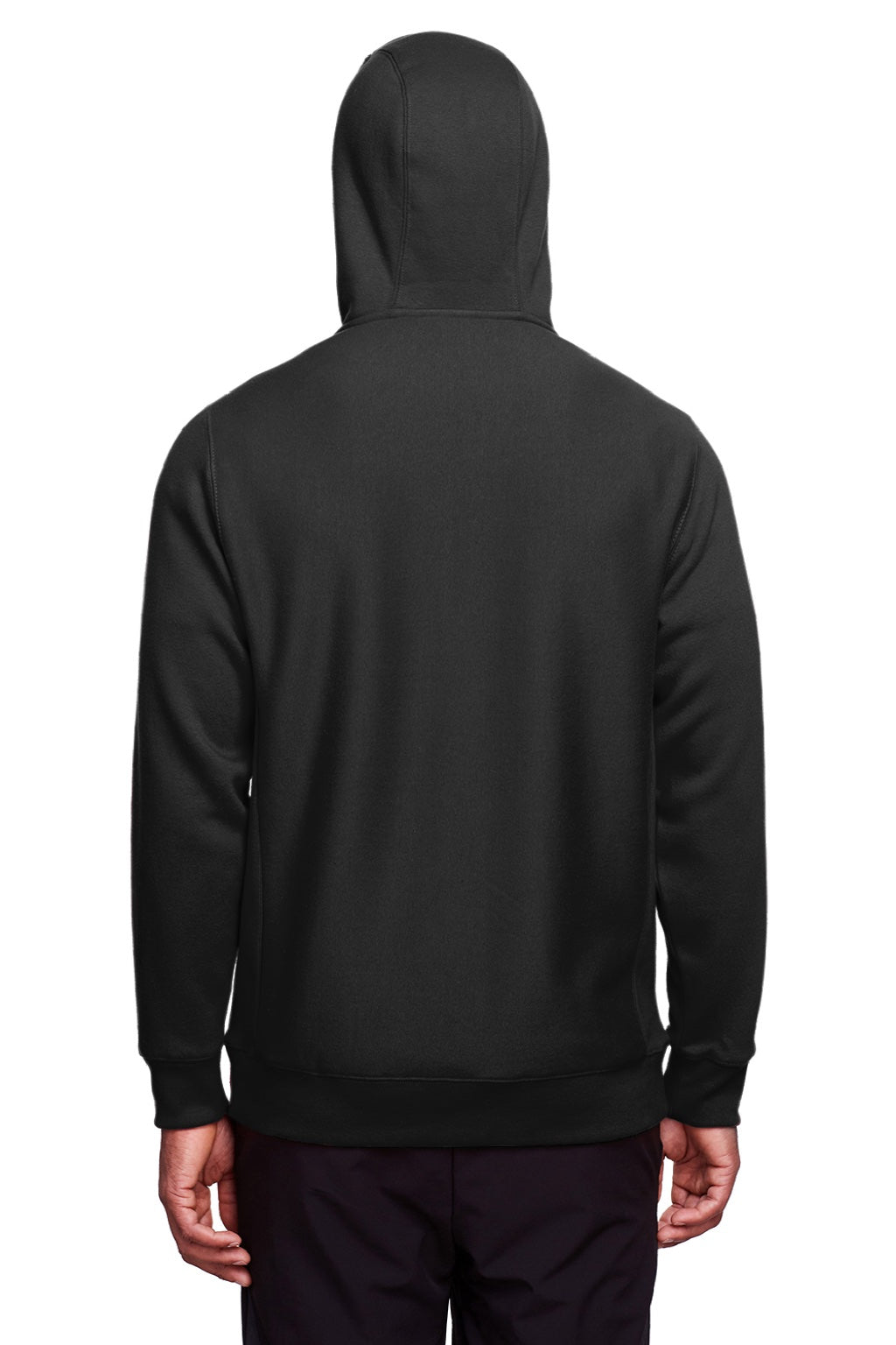 Team 365 TT95 Mens Zone HydroSport Fleece Water Resistant Full Zip Hooded Sweatshirt Hoodie w/ Pockets Black Model Back