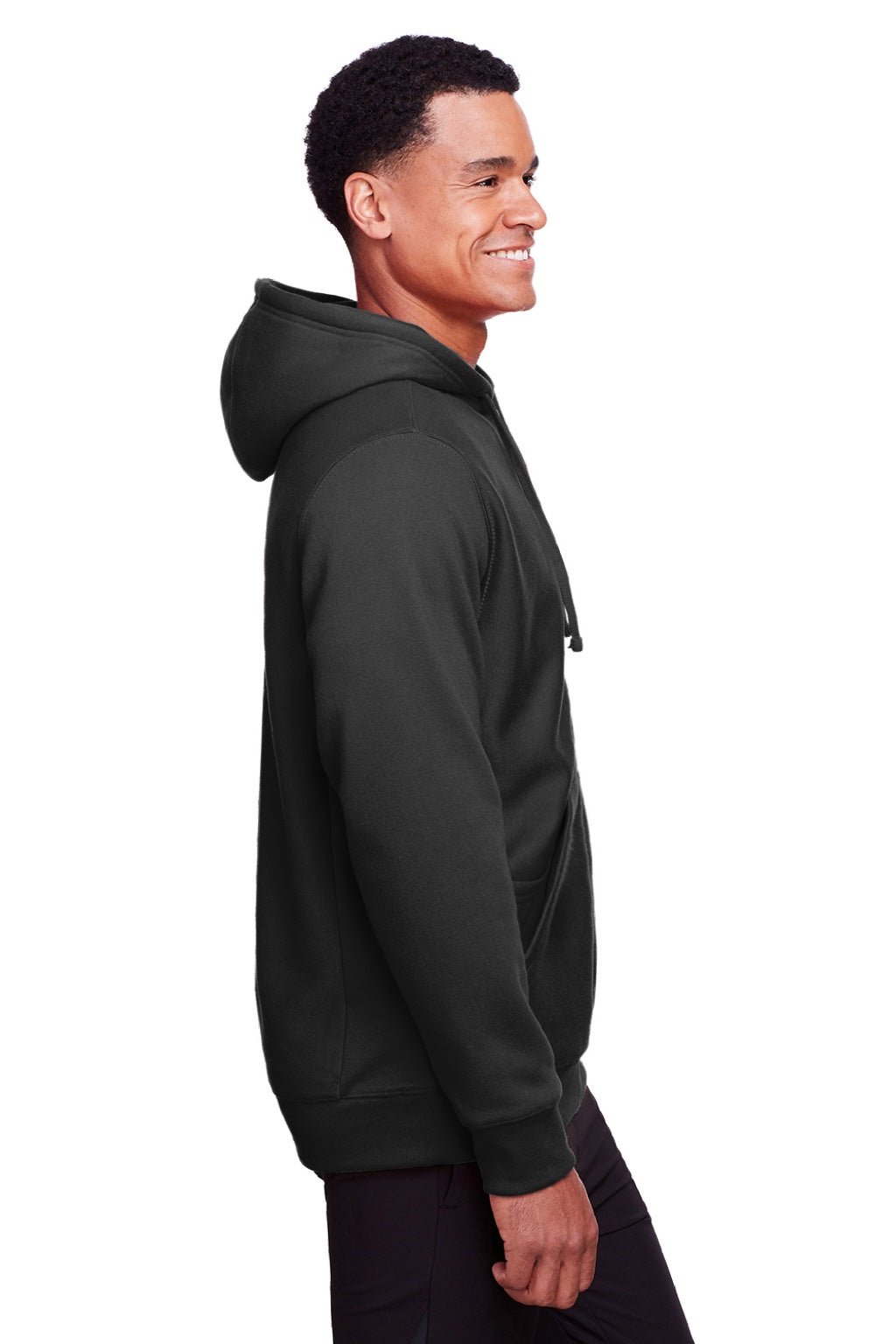 Team 365 TT95 Mens Zone HydroSport Fleece Water Resistant Full Zip Hooded Sweatshirt Hoodie w/ Pockets Black Model Side