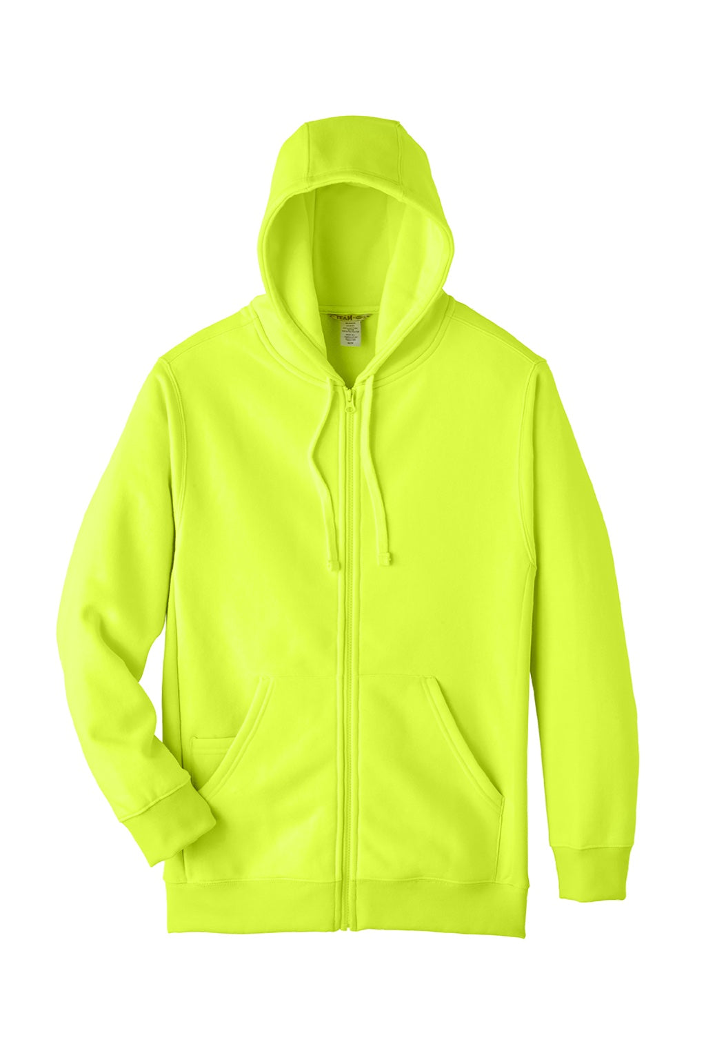 Team 365 TT95 Mens Zone HydroSport Fleece Water Resistant Full Zip Hooded Sweatshirt Hoodie w/ Pockets Safety Yellow Flat Front