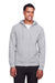 Team 365 TT95 Mens Zone HydroSport Fleece Water Resistant Full Zip Hooded Sweatshirt Hoodie w/ Pockets Heather Grey Model Front