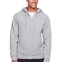 Team 365 Mens Zone HydroSport Fleece Water Resistant Full Zip Hooded Sweatshirt Hoodie w/ Pockets - Heather Grey