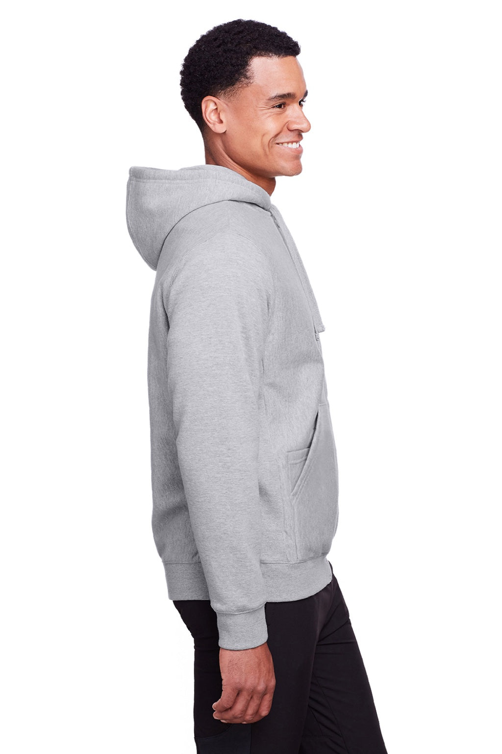 Team 365 TT95 Mens Zone HydroSport Fleece Water Resistant Full Zip Hooded Sweatshirt Hoodie w/ Pockets Heather Grey Model Side