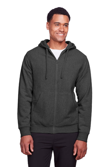 Team 365 TT95 Mens Zone HydroSport Fleece Water Resistant Full Zip Hooded Sweatshirt Hoodie w/ Pockets Heather Dark Grey Model Front