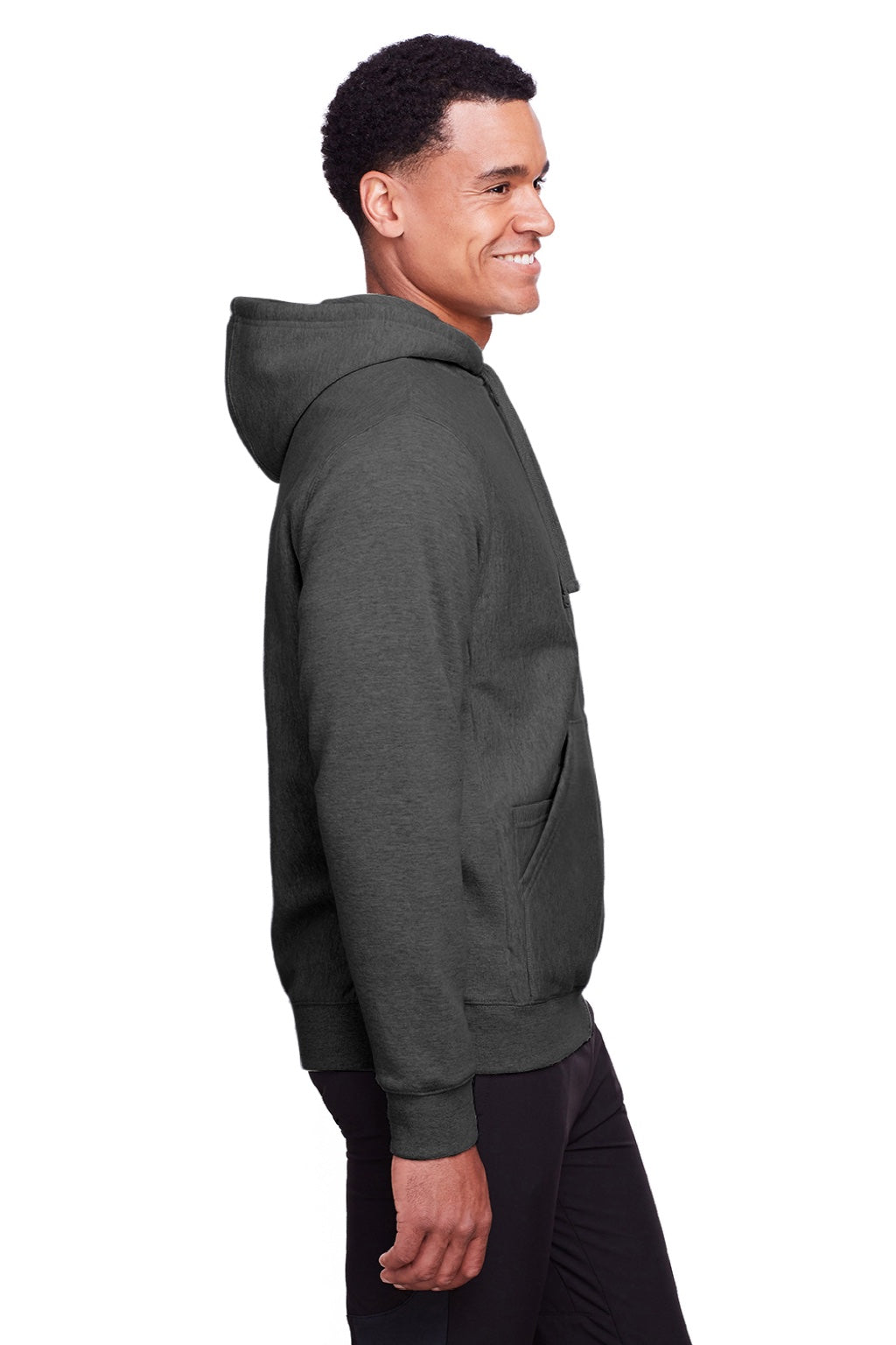 Team 365 TT95 Mens Zone HydroSport Fleece Water Resistant Full Zip Hooded Sweatshirt Hoodie w/ Pockets Heather Dark Grey Model Side