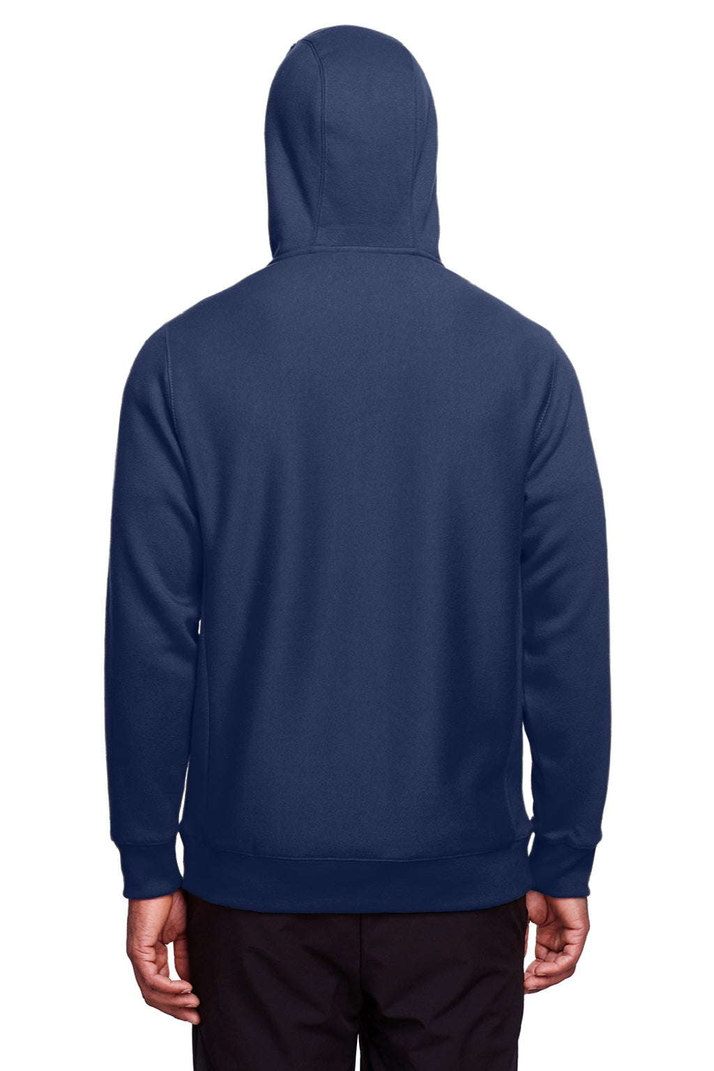 Team 365 TT95 Mens Zone HydroSport Fleece Water Resistant Full Zip Hooded Sweatshirt Hoodie w/ Pockets Dark Navy Blue Model Back
