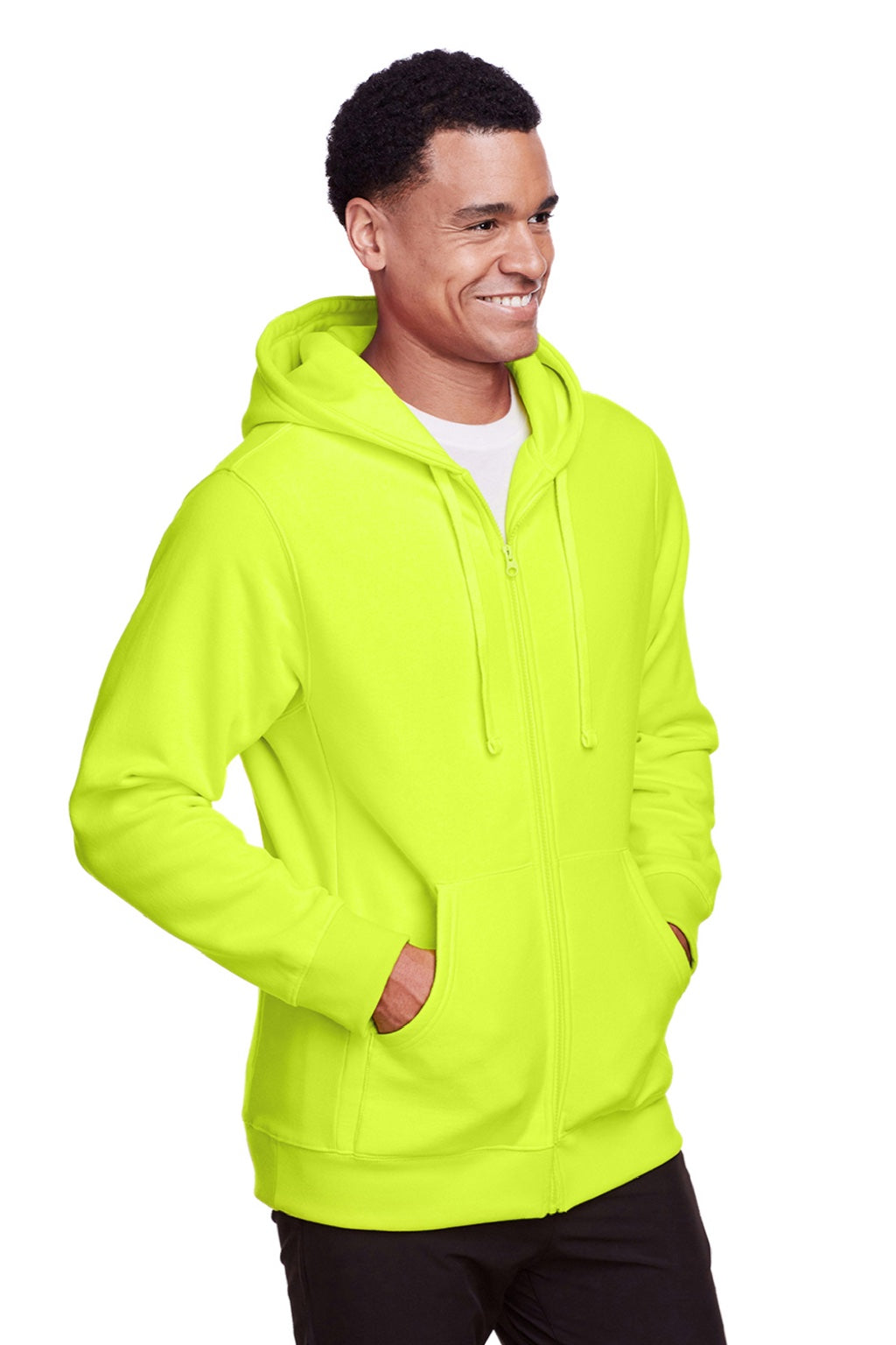 Team 365 TT95 Mens Zone HydroSport Fleece Water Resistant Full Zip Hooded Sweatshirt Hoodie w/ Pockets Safety Yellow Model 3q