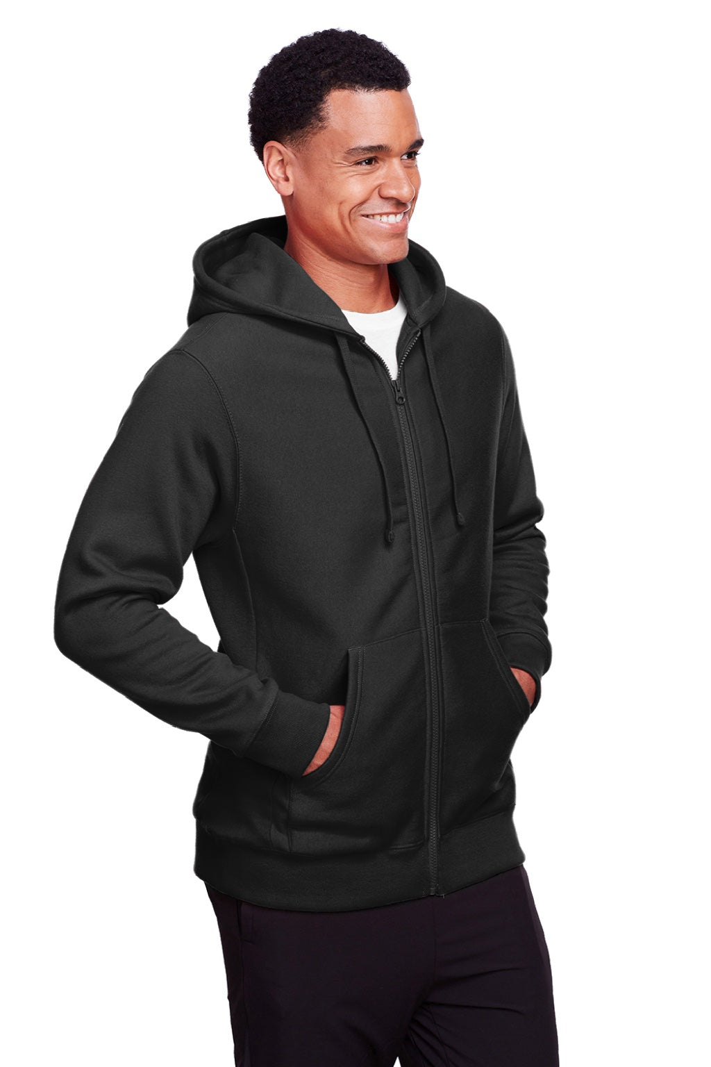 Team 365 TT95 Mens Zone HydroSport Fleece Water Resistant Full Zip Hooded Sweatshirt Hoodie w/ Pockets Black Model 3q
