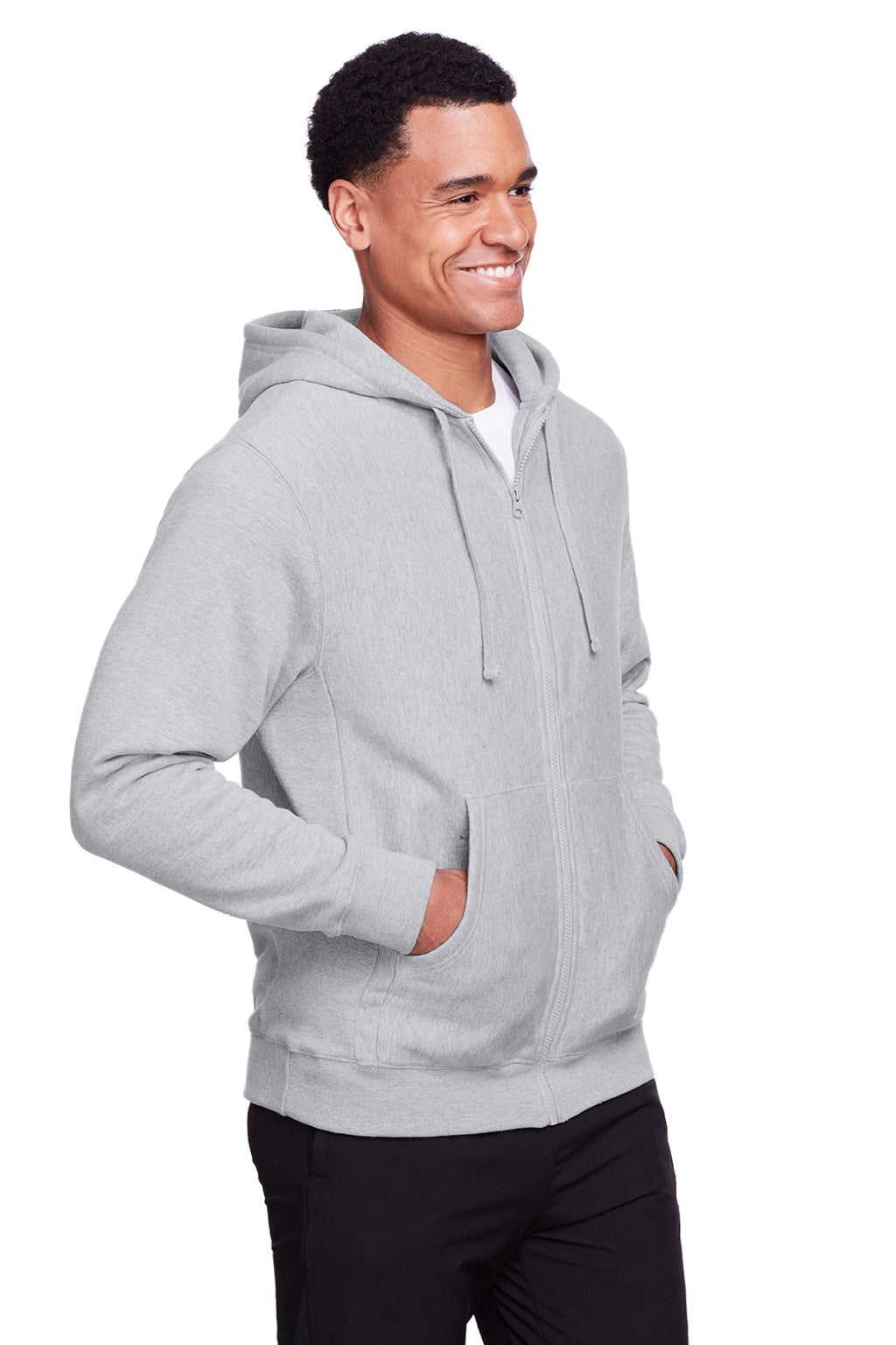 Team 365 TT95 Mens Zone HydroSport Fleece Water Resistant Full Zip Hooded Sweatshirt Hoodie w/ Pockets Heather Grey Model 3q