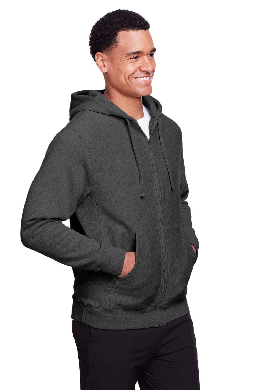 Team 365 TT95 Mens Zone HydroSport Fleece Water Resistant Full Zip Hooded Sweatshirt Hoodie w/ Pockets Heather Dark Grey Model 3q