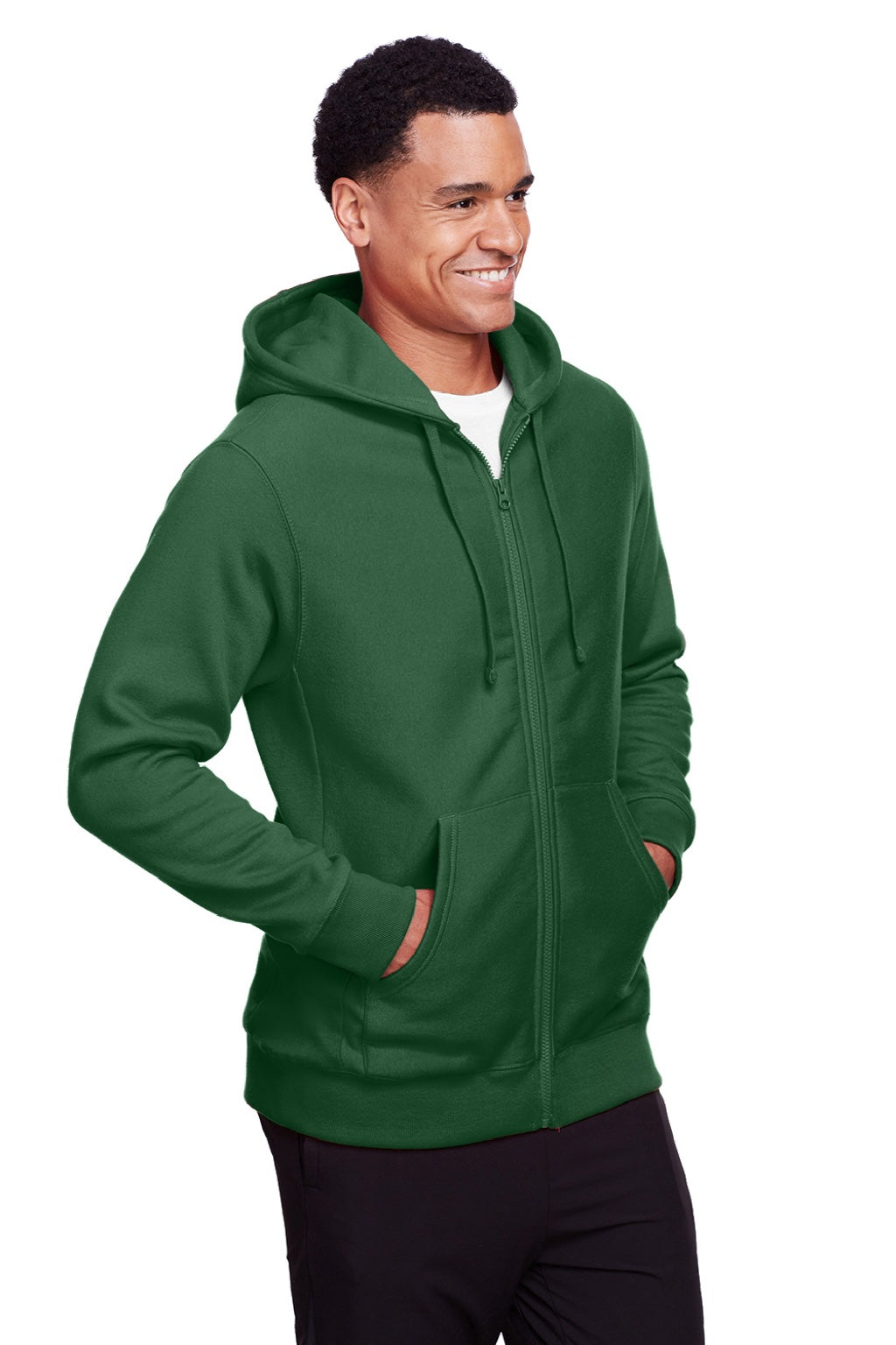 Team 365 TT95 Mens Zone HydroSport Fleece Water Resistant Full Zip Hooded Sweatshirt Hoodie w/ Pockets Dark Green Model 3q