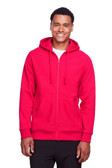 Team 365 TT95 Mens Zone HydroSport Fleece Water Resistant Full Zip Hooded Sweatshirt Hoodie w/ Pockets Red Model Front