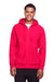 Team 365 TT95 Mens Zone HydroSport Fleece Water Resistant Full Zip Hooded Sweatshirt Hoodie w/ Pockets Red Model Front