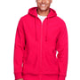 Team 365 Mens Zone HydroSport Fleece Water Resistant Full Zip Hooded Sweatshirt Hoodie w/ Pockets - Red