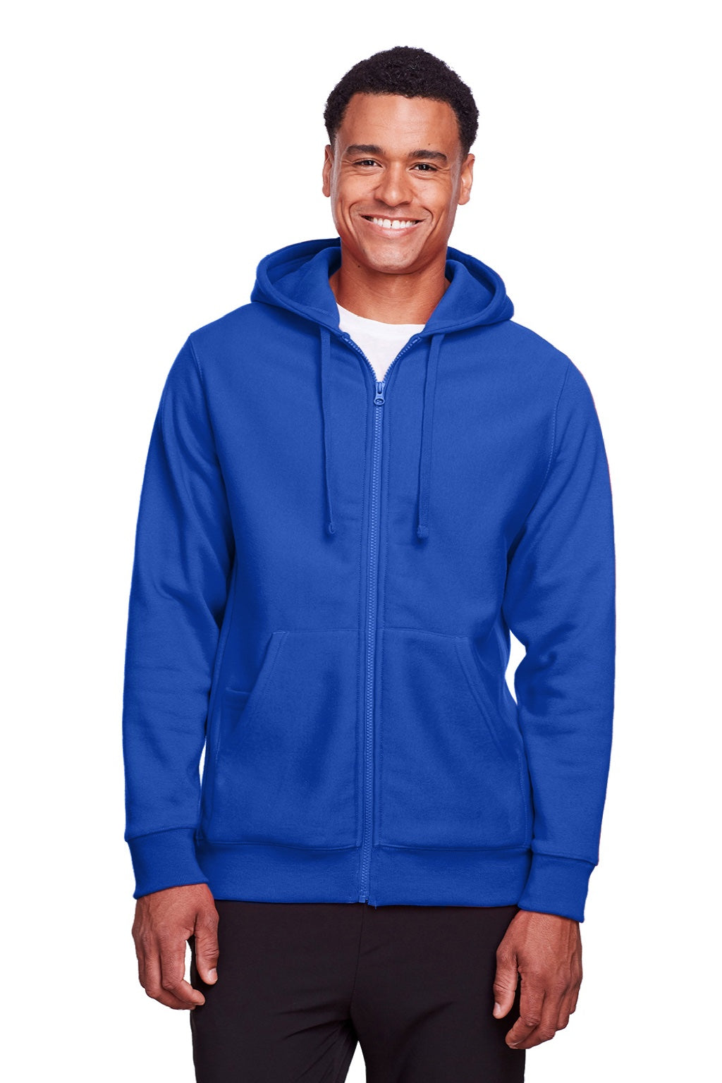 Team 365 TT95 Mens Zone HydroSport Fleece Water Resistant Full Zip Hooded Sweatshirt Hoodie w/ Pockets Royal Blue Model Front