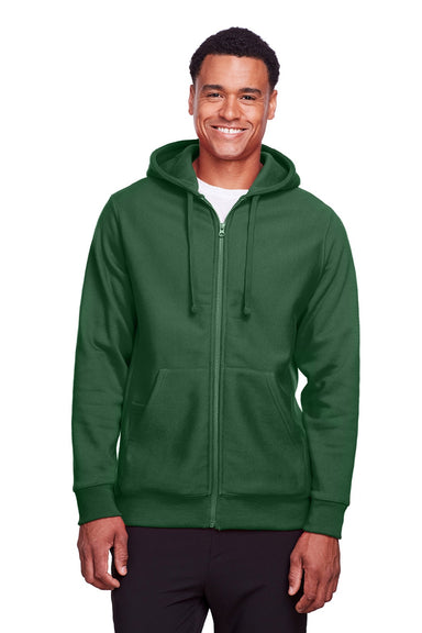 Team 365 TT95 Mens Zone HydroSport Fleece Water Resistant Full Zip Hooded Sweatshirt Hoodie w/ Pockets Dark Green Model Front