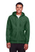 Team 365 TT95 Mens Zone HydroSport Fleece Water Resistant Full Zip Hooded Sweatshirt Hoodie w/ Pockets Dark Green Model Front
