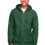 Team 365 Mens Zone HydroSport Fleece Water Resistant Full Zip Hooded Sweatshirt Hoodie w/ Pockets - Dark Green