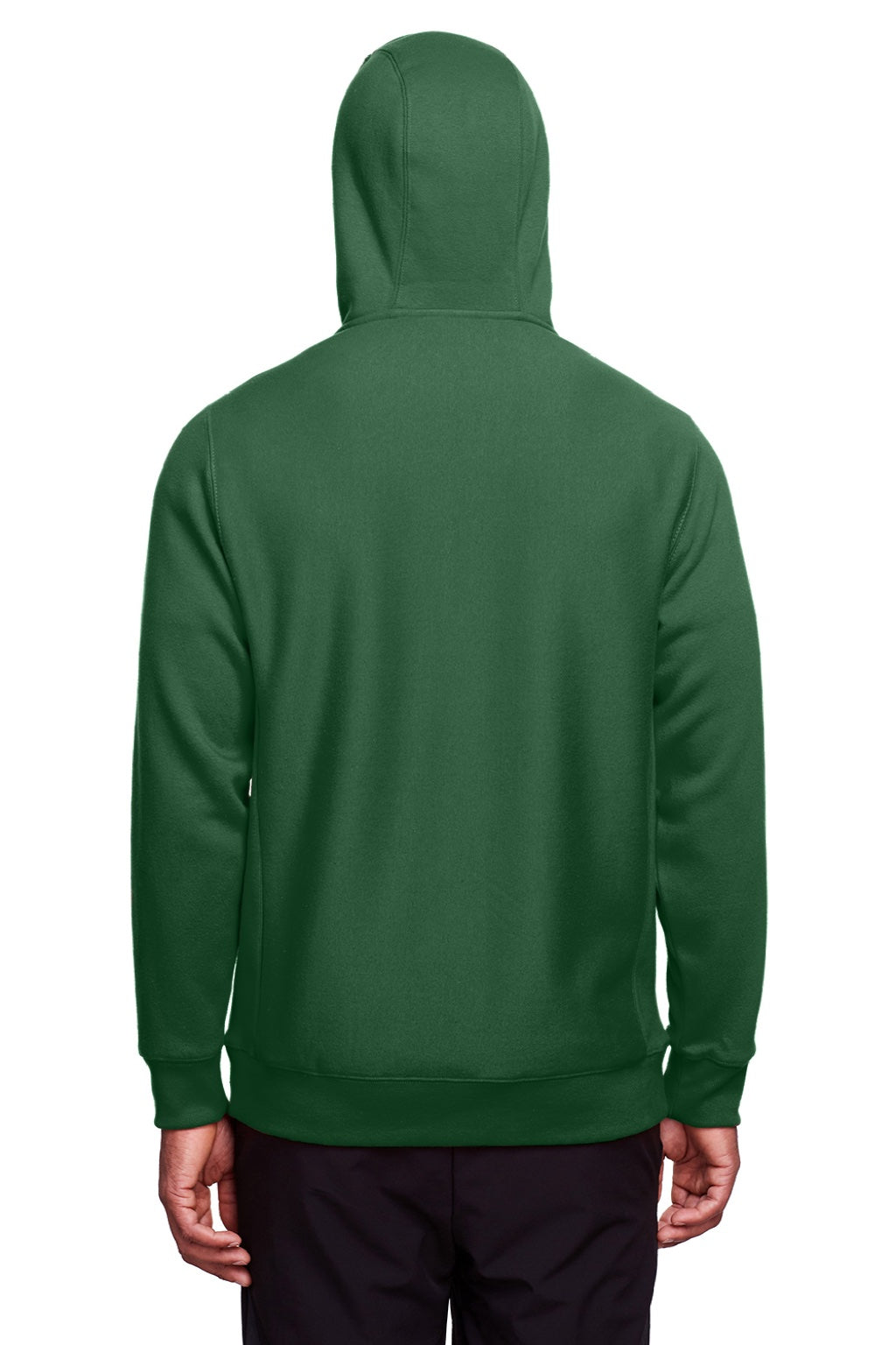 Team 365 TT95 Mens Zone HydroSport Fleece Water Resistant Full Zip Hooded Sweatshirt Hoodie w/ Pockets Dark Green Model Back