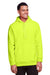 Team 365 TT96 Mens Zone HydroSport Fleece Water Resistant Hooded Sweatshirt Hoodie w/ Pouch Pocket Safety Yellow Model Front