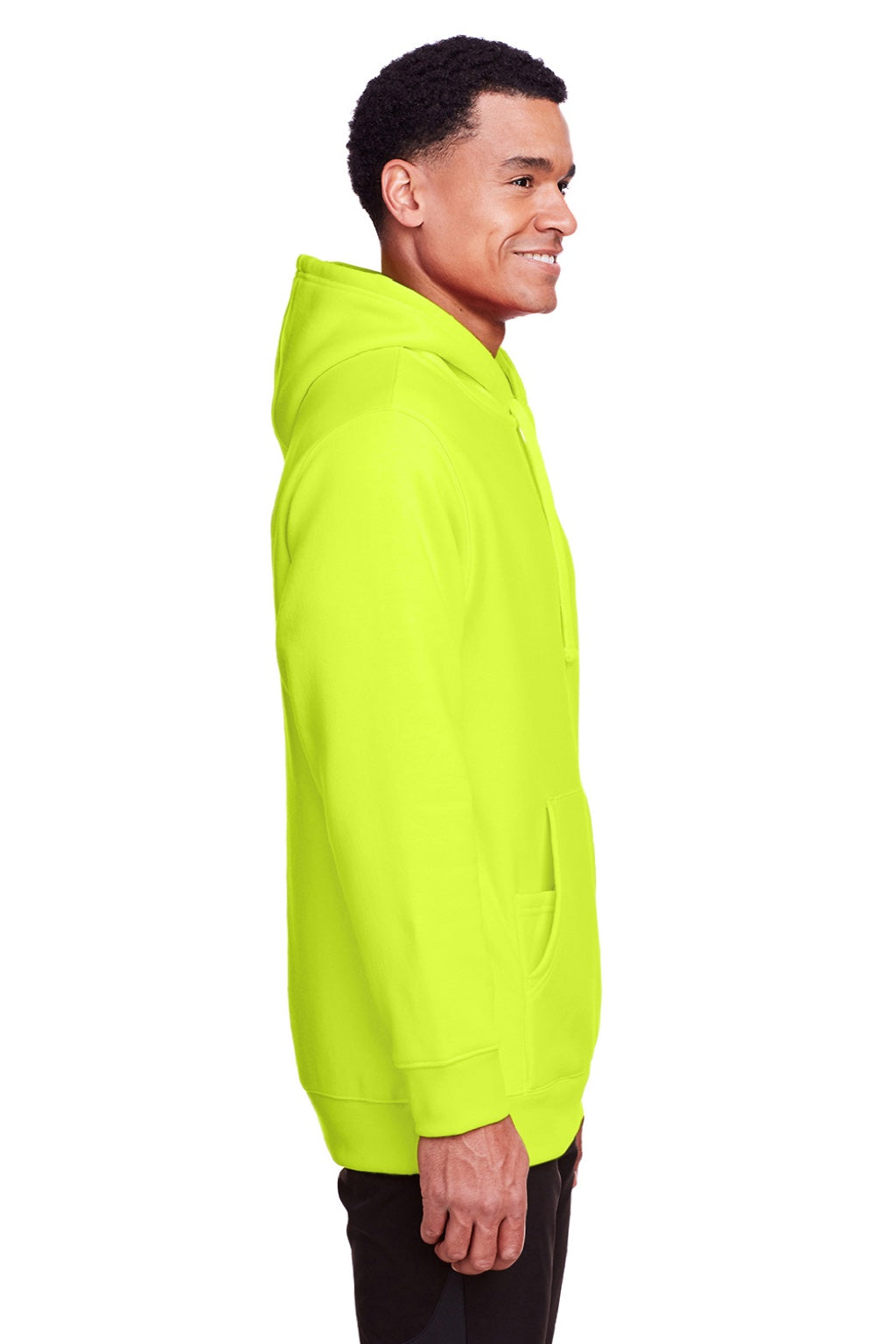 Team 365 TT96 Mens Zone HydroSport Fleece Water Resistant Hooded Sweatshirt Hoodie w/ Pouch Pocket Safety Yellow Model Side