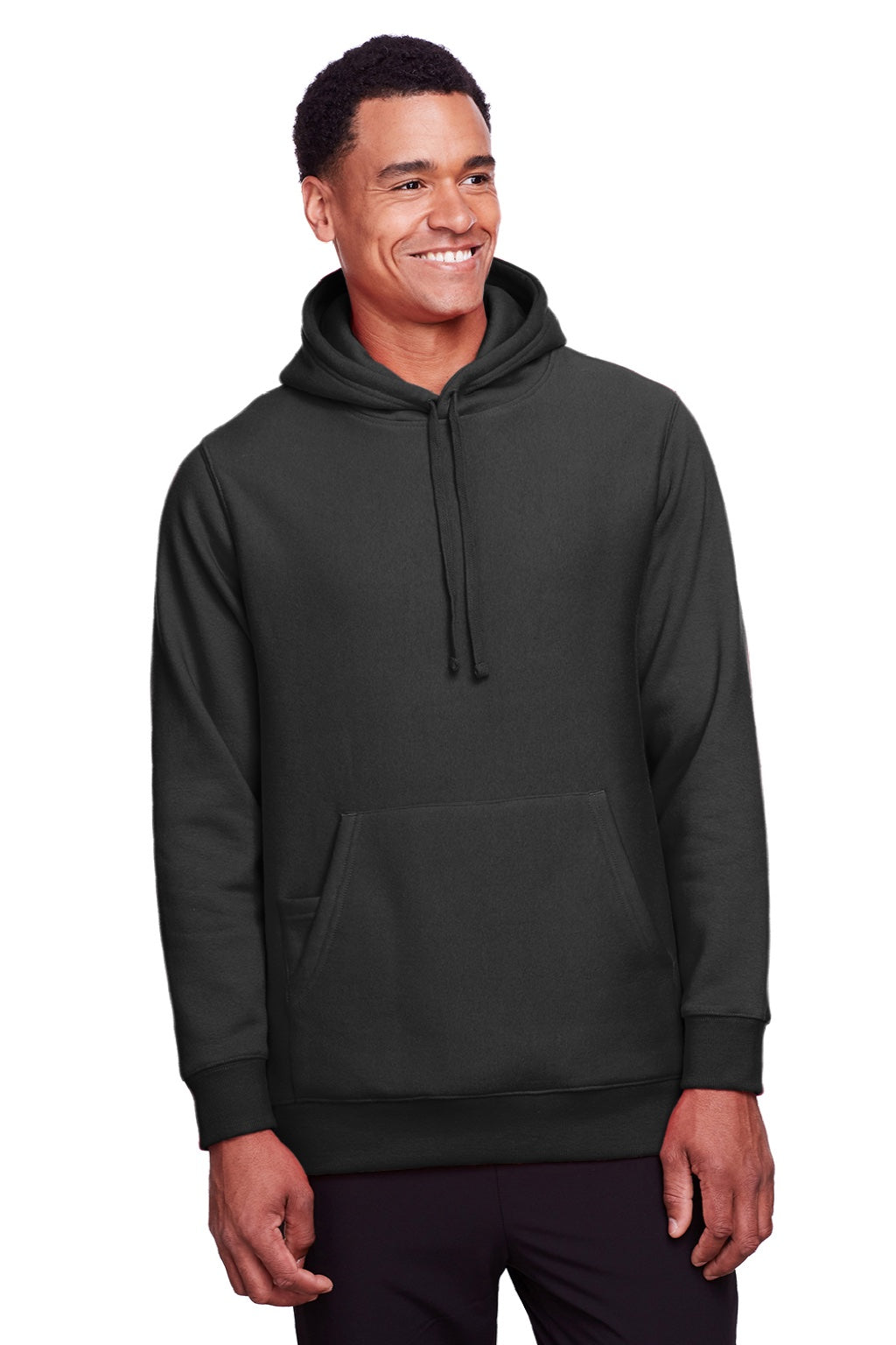 Team 365 TT96 Mens Zone HydroSport Fleece Water Resistant Hooded Sweatshirt Hoodie w/ Pouch Pocket Black Model Front