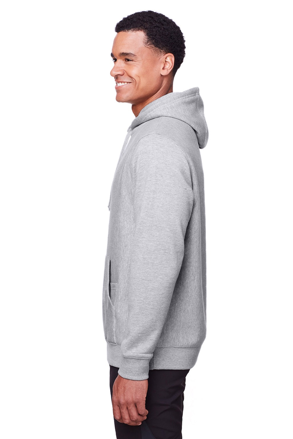 Team 365 TT96 Mens Zone HydroSport Fleece Water Resistant Hooded Sweatshirt Hoodie w/ Pouch Pocket Heather Grey Model Side