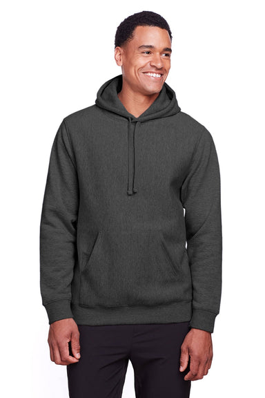 Team 365 TT96 Mens Zone HydroSport Fleece Water Resistant Hooded Sweatshirt Hoodie w/ Pouch Pocket Heather Dark Grey Model Front