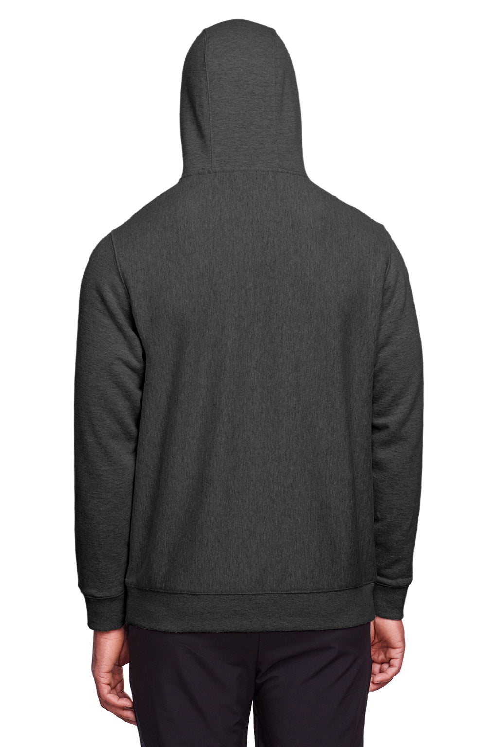 Team 365 TT96 Mens Zone HydroSport Fleece Water Resistant Hooded Sweatshirt Hoodie w/ Pouch Pocket Heather Dark Grey Model Back