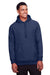 Team 365 TT96 Mens Zone HydroSport Fleece Water Resistant Hooded Sweatshirt Hoodie w/ Pouch Pocket Dark Navy Blue Model Front