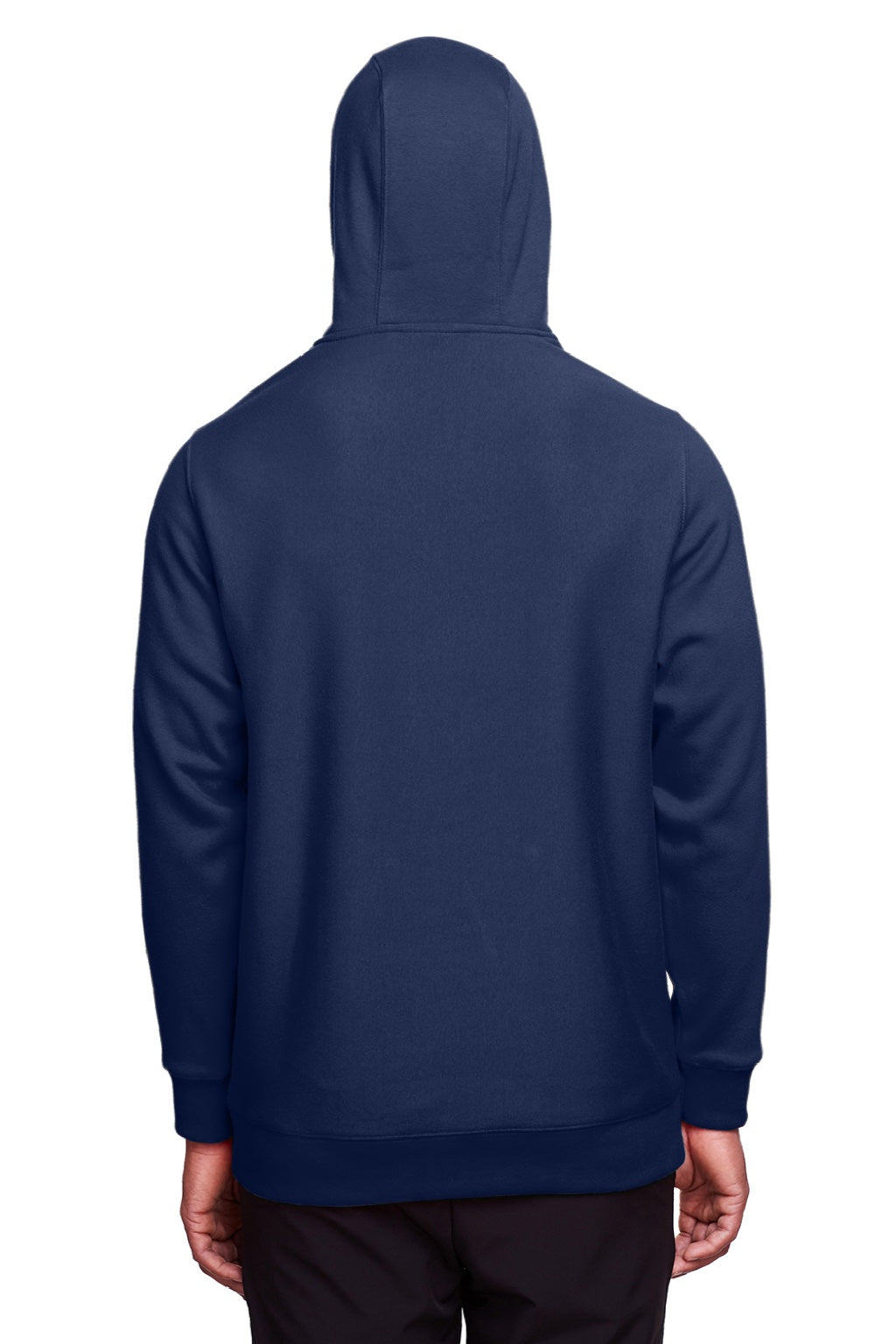 Team 365 TT96 Mens Zone HydroSport Fleece Water Resistant Hooded Sweatshirt Hoodie w/ Pouch Pocket Dark Navy Blue Model Back