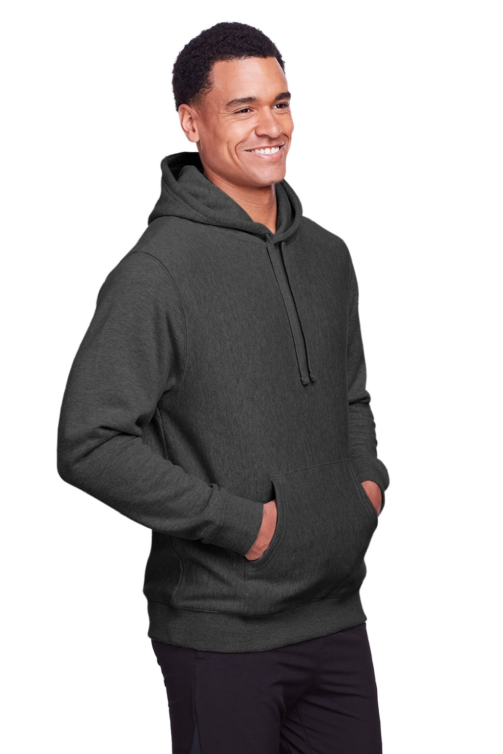 Team 365 TT96 Mens Zone HydroSport Fleece Water Resistant Hooded Sweatshirt Hoodie w/ Pouch Pocket Heather Dark Grey Model 3q