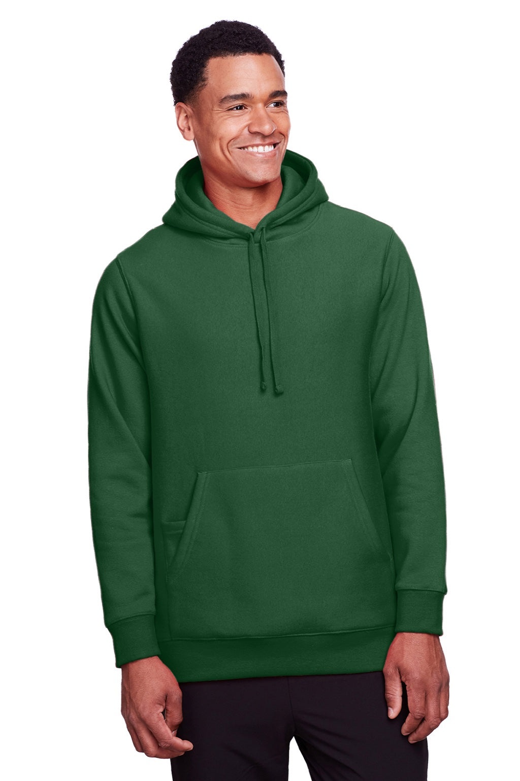 Team 365 TT96 Mens Zone HydroSport Fleece Water Resistant Hooded Sweatshirt Hoodie w/ Pouch Pocket Dark Green Model Front