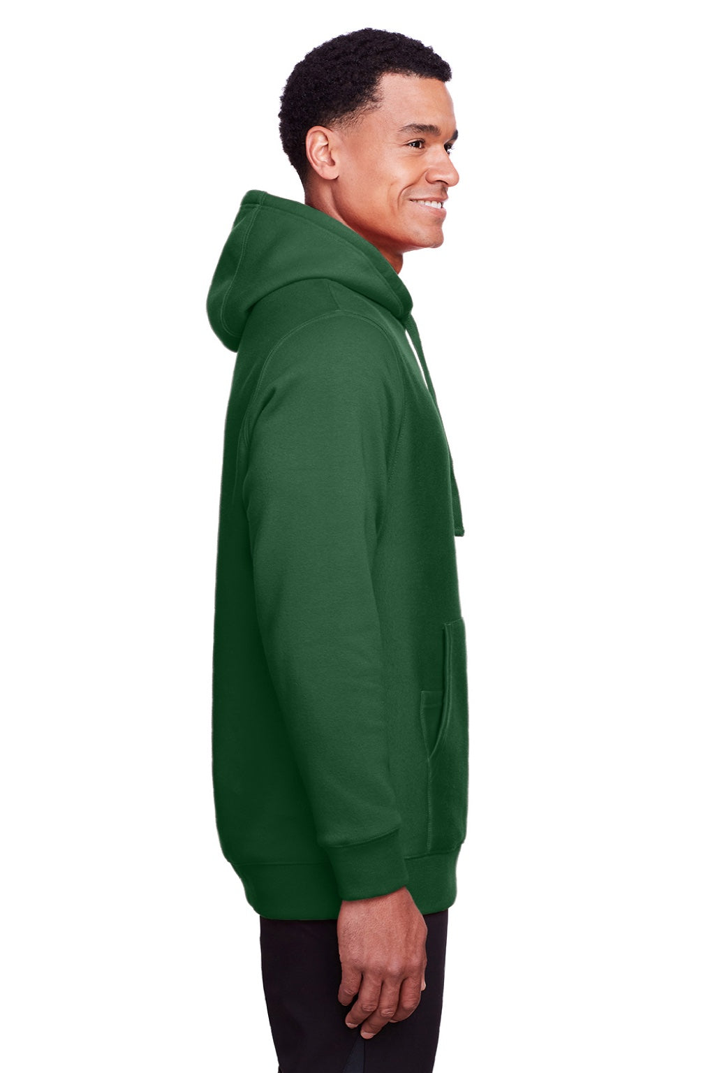 Team 365 TT96 Mens Zone HydroSport Fleece Water Resistant Hooded Sweatshirt Hoodie w/ Pouch Pocket Dark Green Model Side