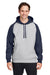 Team 365 TT96CB Mens Zone HydroSport Water Resistant Colorblock Hooded Sweatshirt Hoodie w/ Pouch Pocket Heather Grey/Dark Navy Blue Model Front