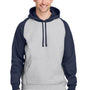 Team 365 Mens Zone HydroSport Water Resistant Colorblock Hooded Sweatshirt Hoodie w/ Pouch Pocket - Heather Grey/Dark Navy Blue