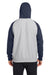 Team 365 TT96CB Mens Zone HydroSport Water Resistant Colorblock Hooded Sweatshirt Hoodie w/ Pouch Pocket Heather Grey/Dark Navy Blue Model Back