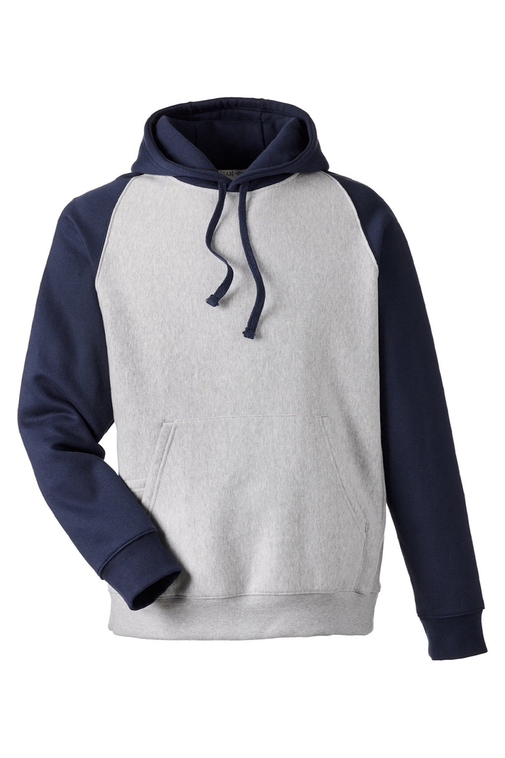 Team 365 TT96CB Mens Zone HydroSport Water Resistant Colorblock Hooded Sweatshirt Hoodie w/ Pouch Pocket Heather Grey/Dark Navy Blue Flat Front