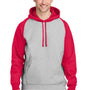 Team 365 Mens Zone HydroSport Water Resistant Colorblock Hooded Sweatshirt Hoodie w/ Pouch Pocket - Heather Grey/Red
