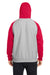 Team 365 TT96CB Mens Zone HydroSport Water Resistant Colorblock Hooded Sweatshirt Hoodie w/ Pouch Pocket Heather Grey/Red Model Back