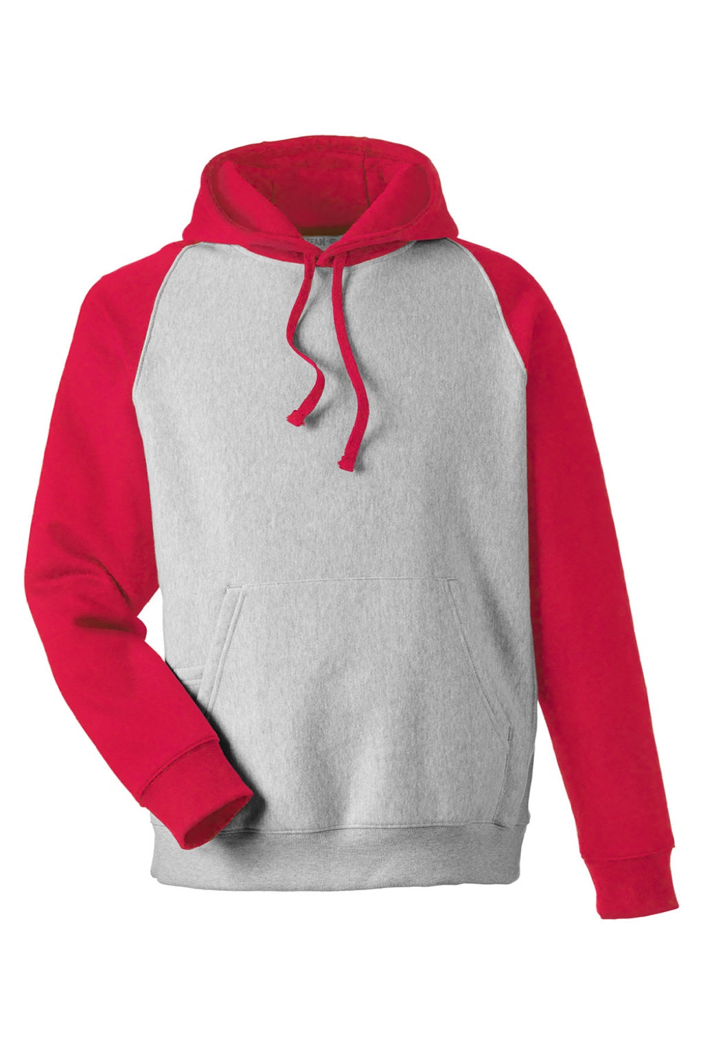 Team 365 TT96CB Mens Zone HydroSport Water Resistant Colorblock Hooded Sweatshirt Hoodie w/ Pouch Pocket Heather Grey/Red Flat Front