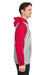 Team 365 TT96CB Mens Zone HydroSport Water Resistant Colorblock Hooded Sweatshirt Hoodie w/ Pouch Pocket Heather Grey/Red Model Side