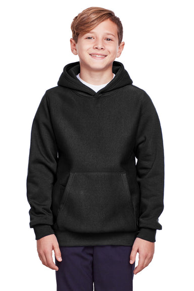 Team 365 TT96Y Youth Zone HydroSport Fleece Water Resistant Hooded Sweatshirt Hoodie w/ Pouch Pocket Black Model Front